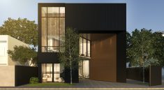 3d rendering black minimal wood and black house